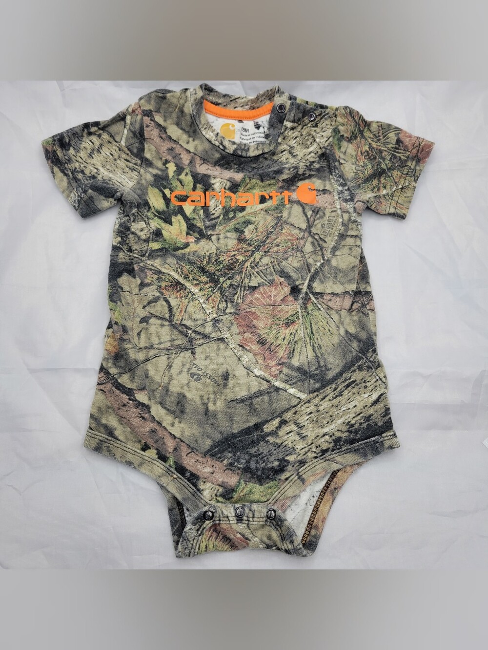 Carhartt Camo One-Piece Bodysuit with Orange Logo